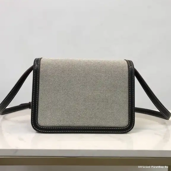 Official FirstBag Ru BURBERRY Leather TB Two-tone and Canvas Bag 0605